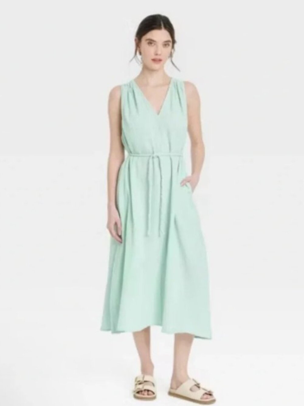 Universal Thread Light Green Gauzy Sleeveless A Line Midi Braided Belt NWT XL